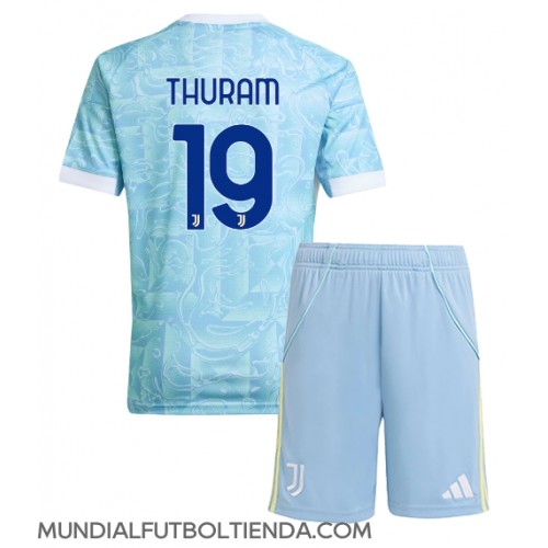 Camiseta Juventus Khephren Thuram #19 Segunda Equipación Replica 2025-26 para niños mangas cortas (+ Pantalones cortos)